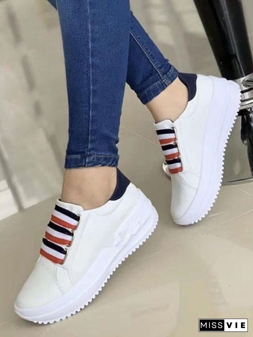 Striped Contrast Portable Slip-On Platform Sneakers