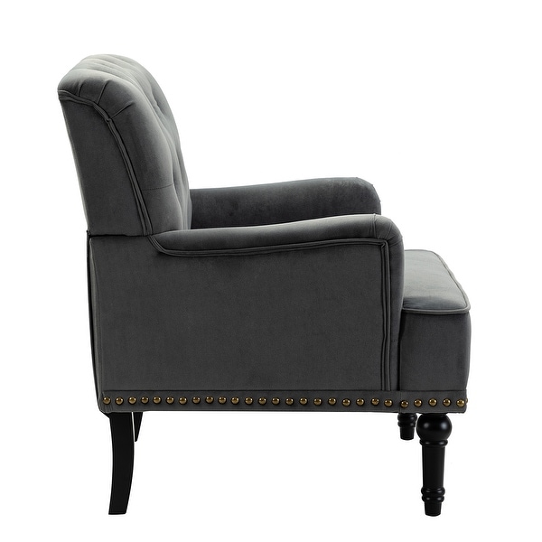 Accent Chair Armchair with Rubber Wood Legs and Nailhead Trim， Tufted Velvet Fabric Upholstery Accent Chairs