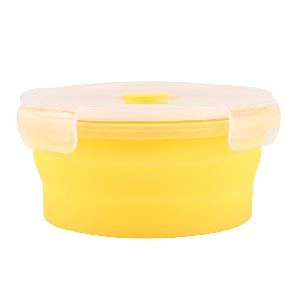 500ml Round Silicone Bento Box Collapsible Lunch Box Microwave Food Container (yellow)