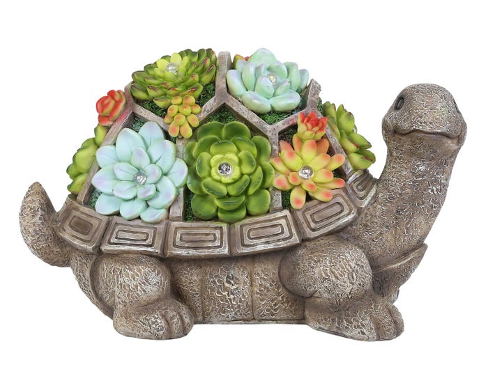 Assorted Alpine Solar Polyresin Turtle with Flower SLL1882SLR