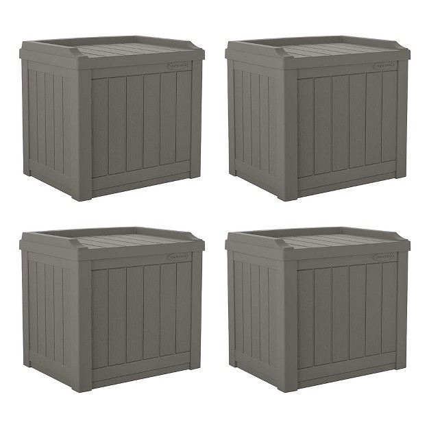 Suncast 22 Gallon Indoor Or Outdoor Backyard Patio Small Storage Deck Box With Attractive Bench Seat And Reinforced Lid Stone 4 Pack