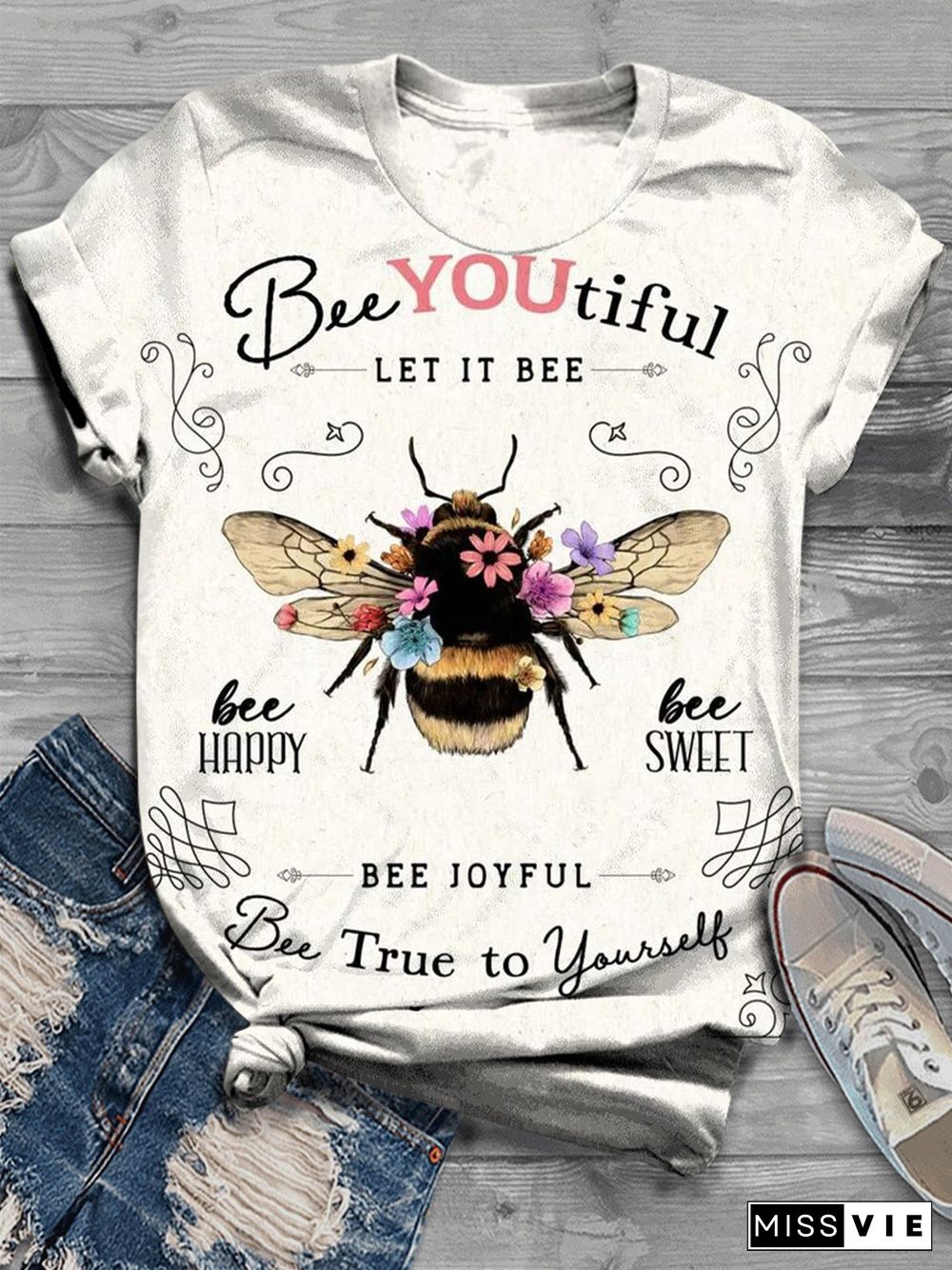 BeeYoutiful Print Crew Neck T-Shirt