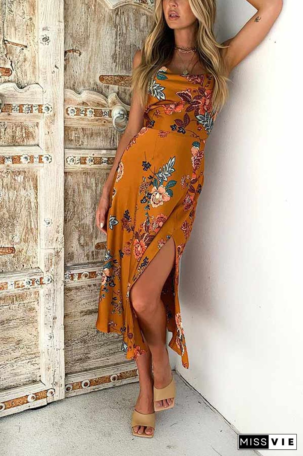 Fashion Sexy Split Printed Dress