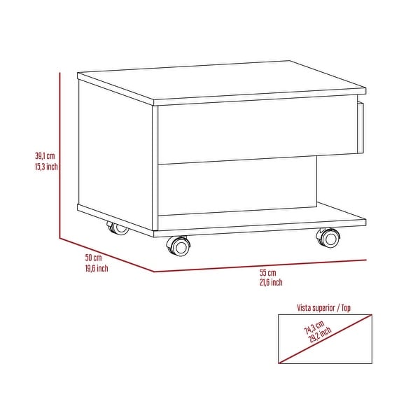 Lift Top Coffee Table with 1 Drawer，1 Shelf and 4 Wheels