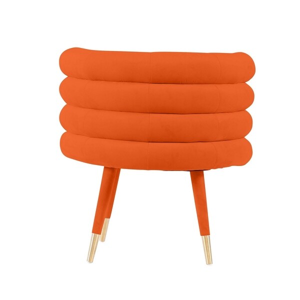 Cid 28 Inch Modern Accent Chair， Arched Rolled Back， Orange Velvet