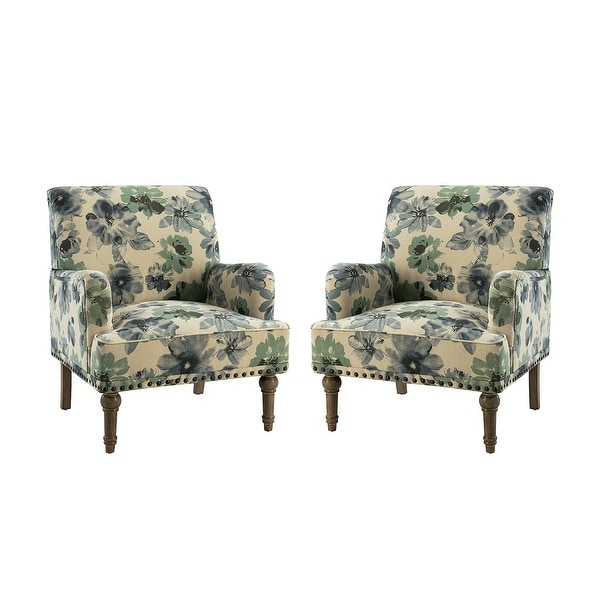 Geltrude Traditional Floral Fabric Design Upholstered Accent Armchair with Nailhead Trim Set of 2 by HULALA HOME