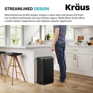 KRAUS Garbage Pro Rectangular 13 Gal. Touchless Motion Sensor Trash Can in Matte Black with Soft Shut Lid KTCS-10MB