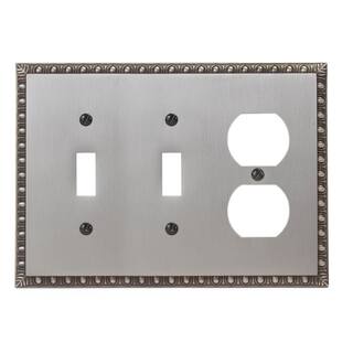 AMERELLE Antiquity 3 Gang 2-Toggle and 1-Duplex Metal Wall Plate - Antique Nickel 90TTDAN