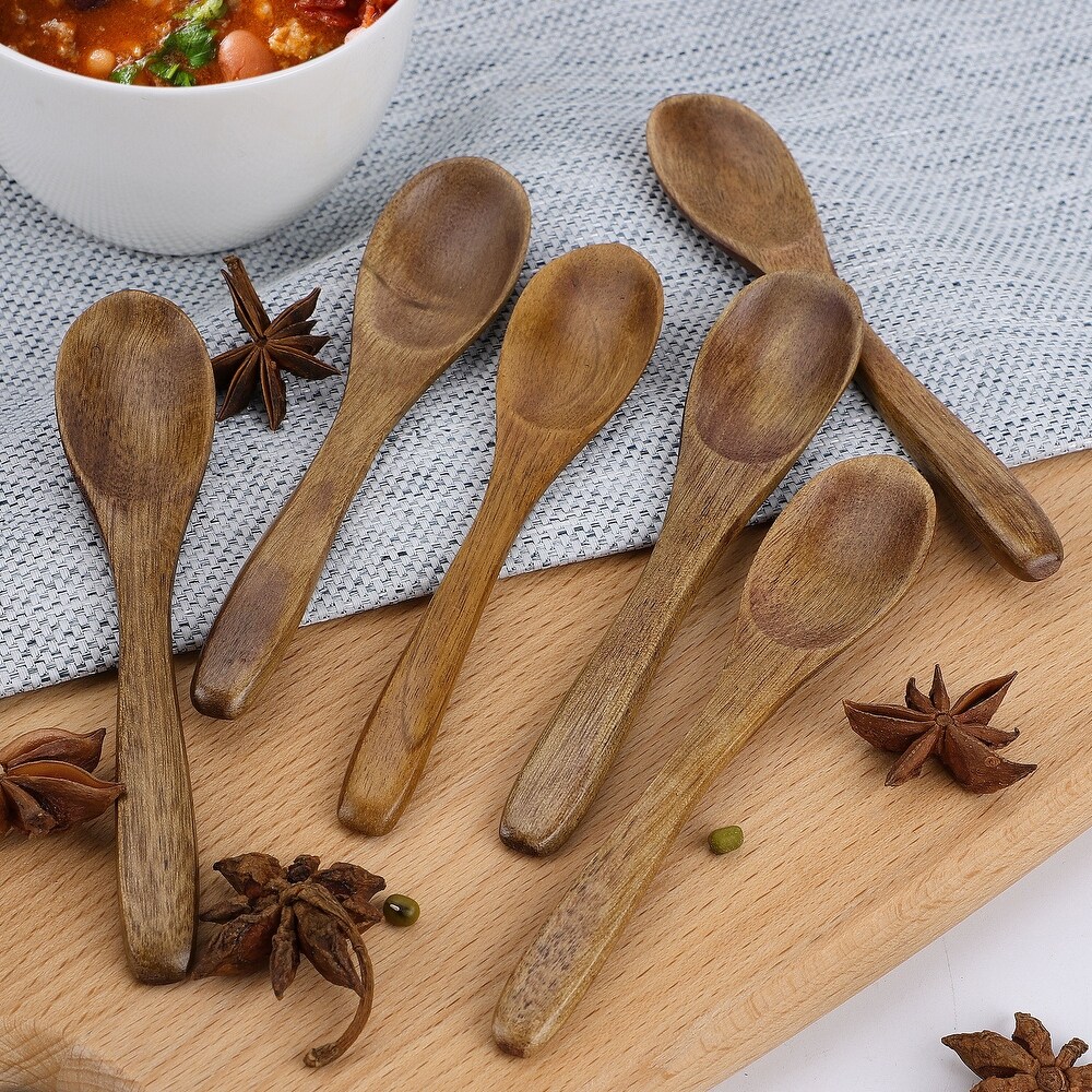 Wooden Spoons 6 Pcs Natural Grain Soup Spoon Salt Sugar Dinner Spoons 4.7\