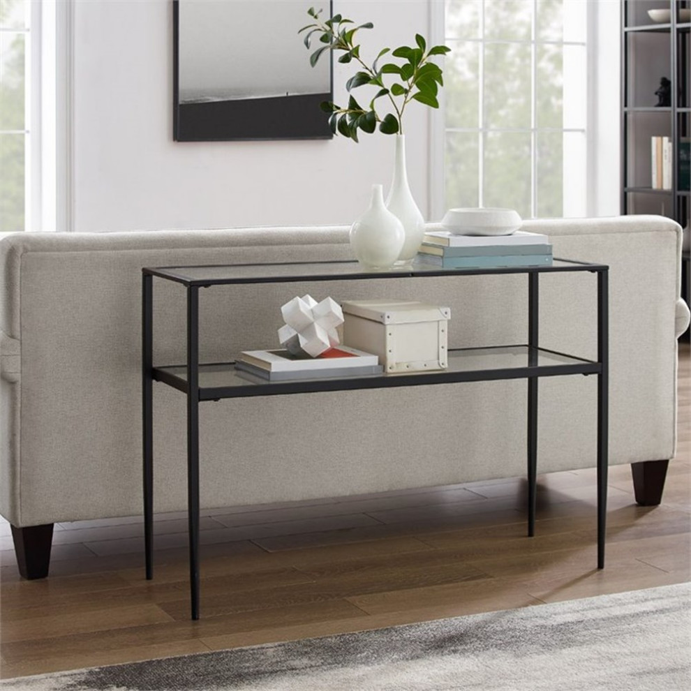 Bowery Hill Transitional Console Table in Matte Black Finish   Midcentury   Console Tables   by Homesquare  Houzz