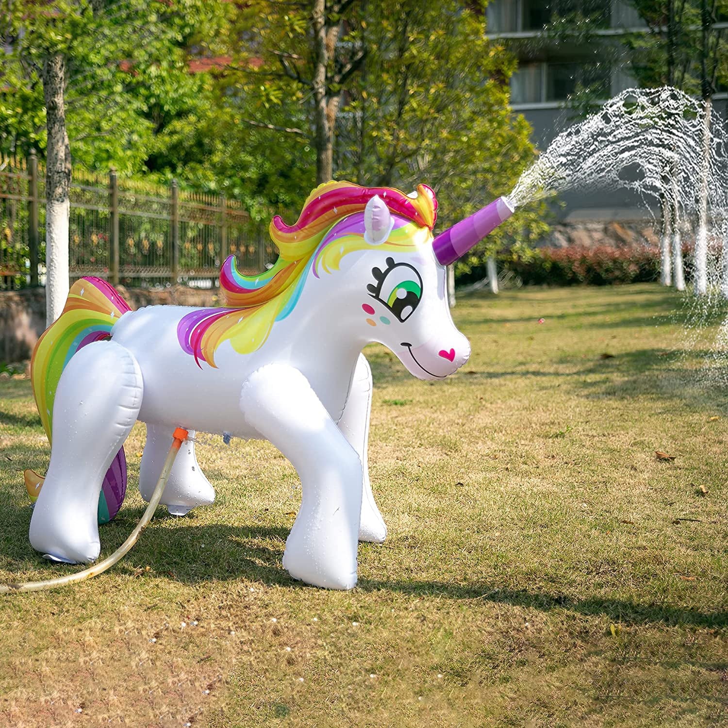 Intera 53'' Inflatable Unicorn Sprinkler for Kids and Adults Outdoor Water Toys， Alicorn/ Pegasus Lawn Sprinkler for Kids Summer Fun Activities