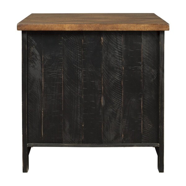 Two Tone Wooden End Table with Metal Grill Cabinet， Brown and Black - 25 H x 24 W x 26 L Inches