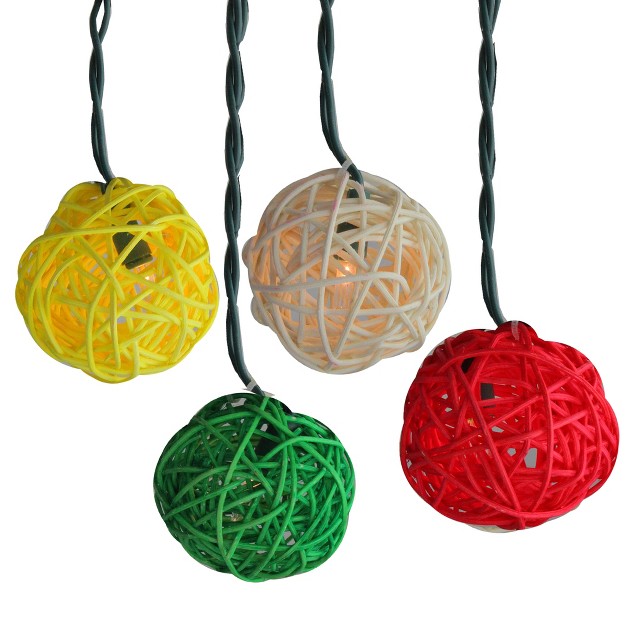 Penn 10ct Mini Rattan Ball String Lights Multi color White Wire