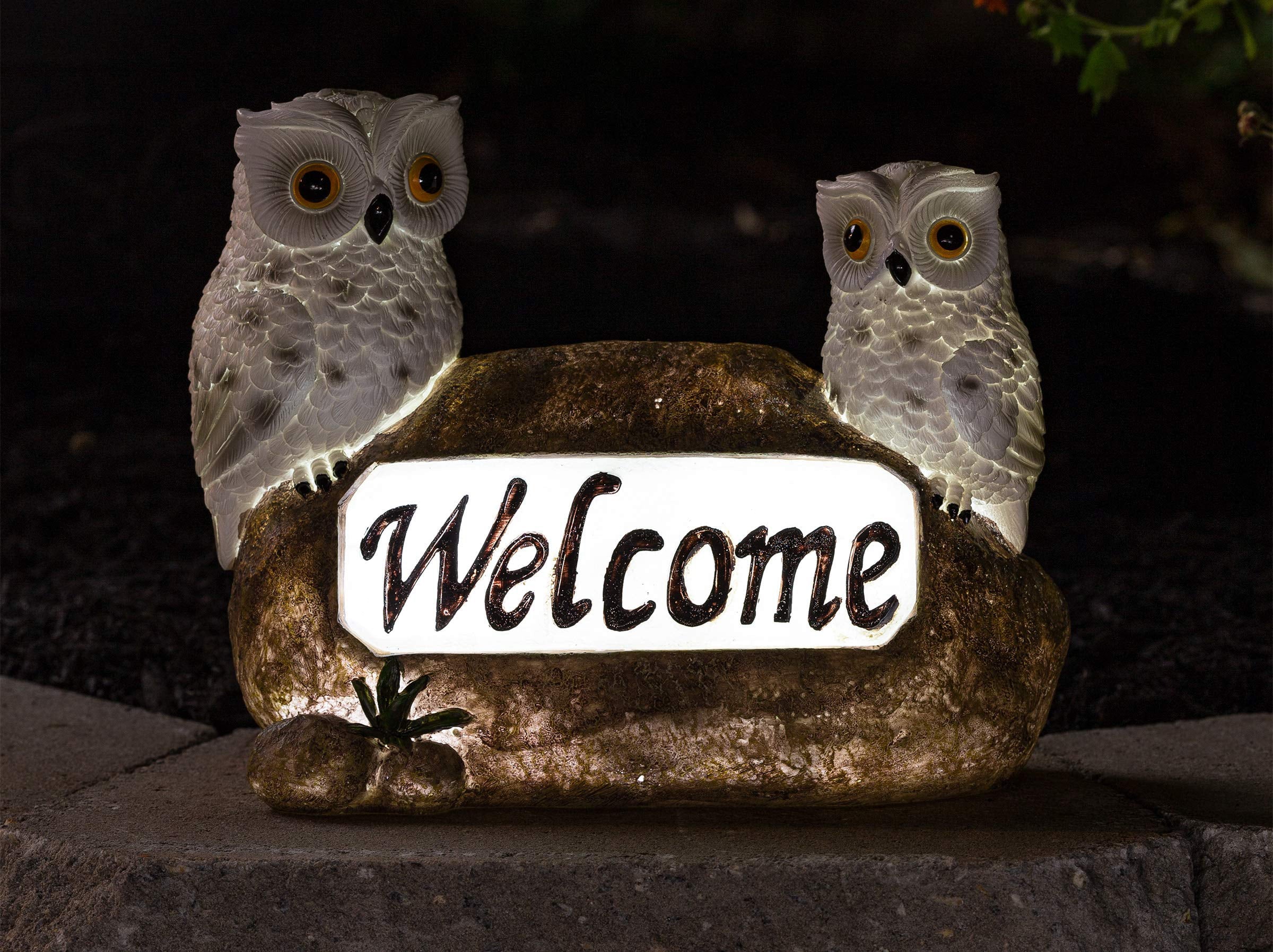 Welcome Owls Solar Powered Outdoor Decor Led Garden Light