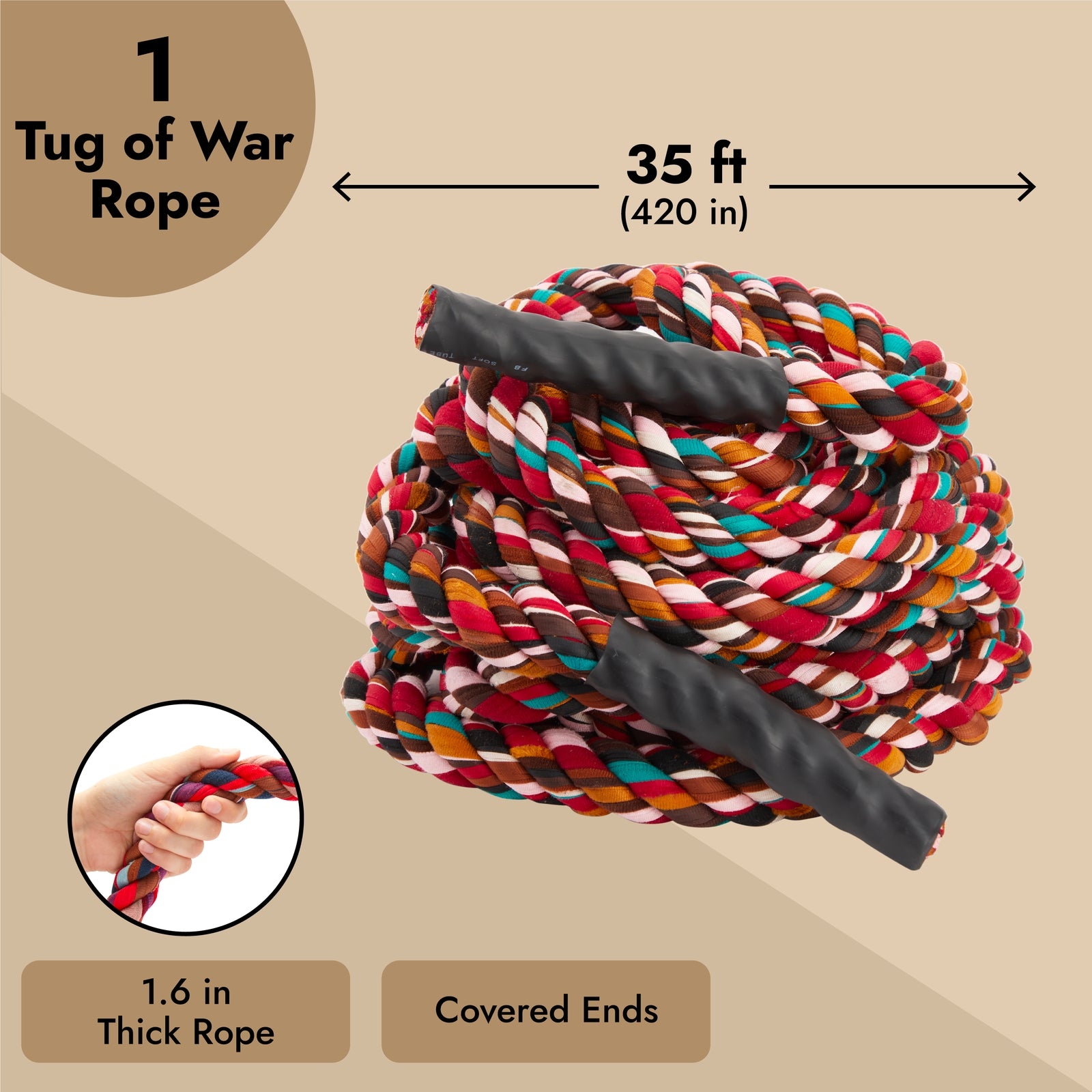 Tug of War Rope for All Ages, Team Building Field Day Games for Adults, Outdoor Activities, Multicolor, 35 Feet