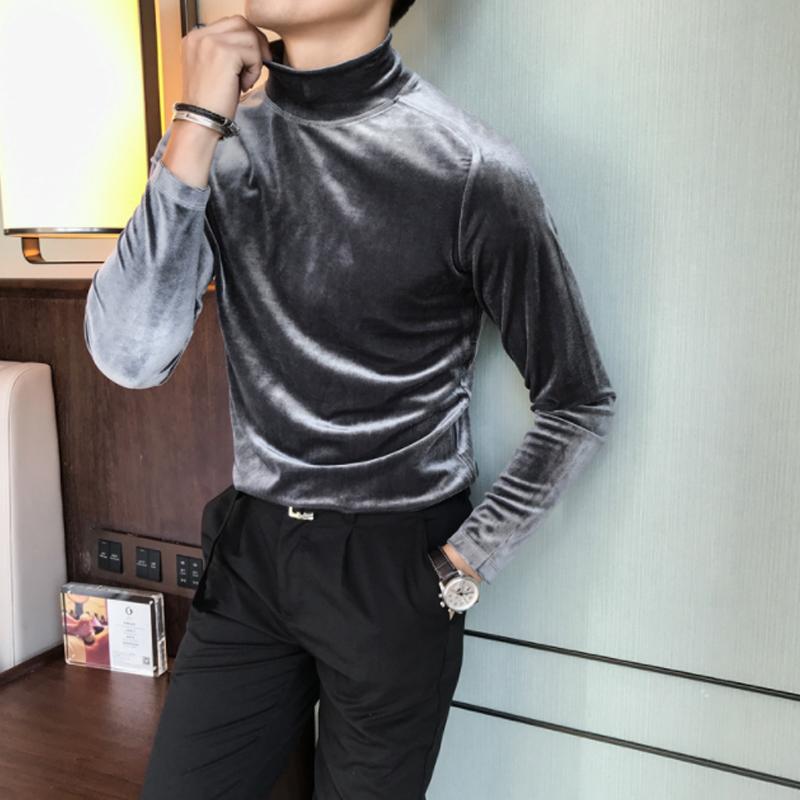 Mens High-neck Casual Long-sleeved T-Shirt