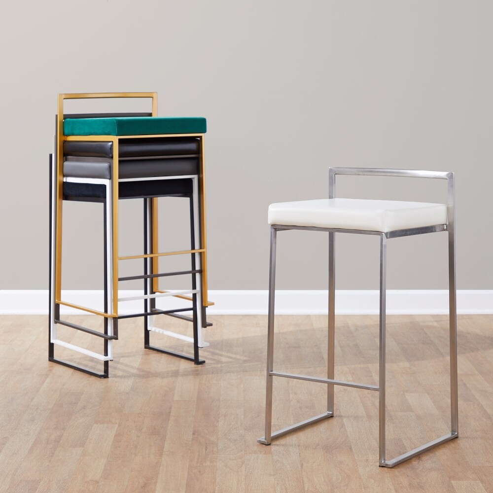 Contemporary Stackable Counter Stool with Faux Leather Cushion   Set of 2