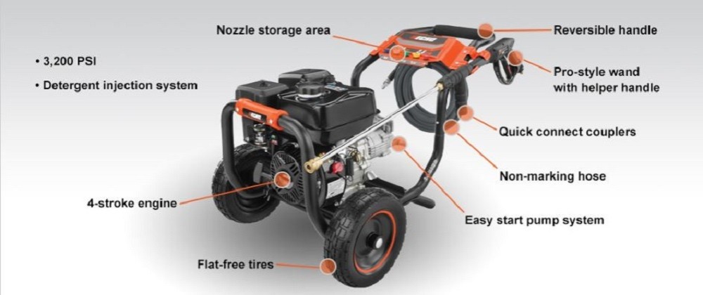 3200 PSI Gas Pressure Washer with 4-Stroke Engine ;