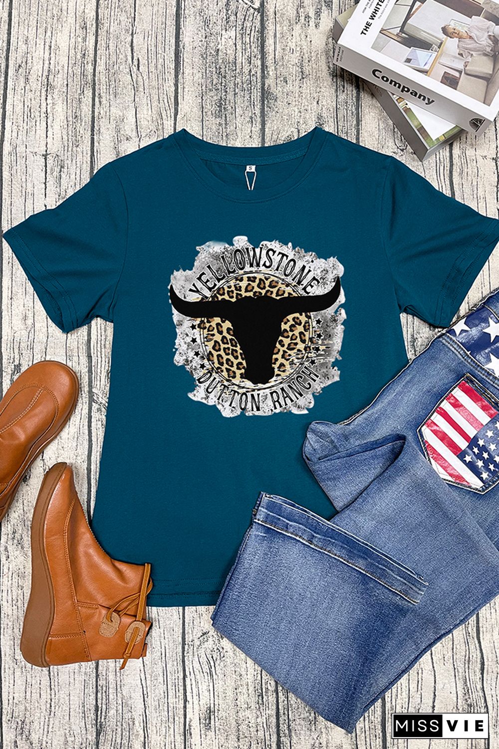 Yellowstone Dutton Ranch Leopard Short Sleeve Graphic Tee Wholesale