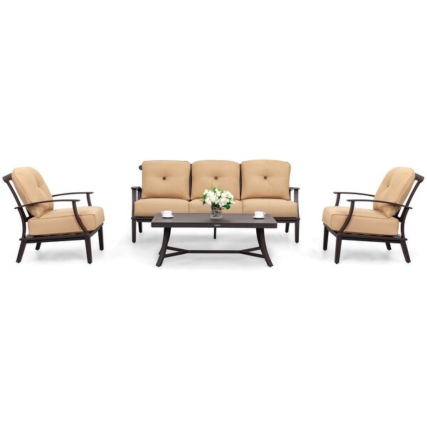 Nuu Garden 4Piece Patio Aluminum Conversation Set with Cushions