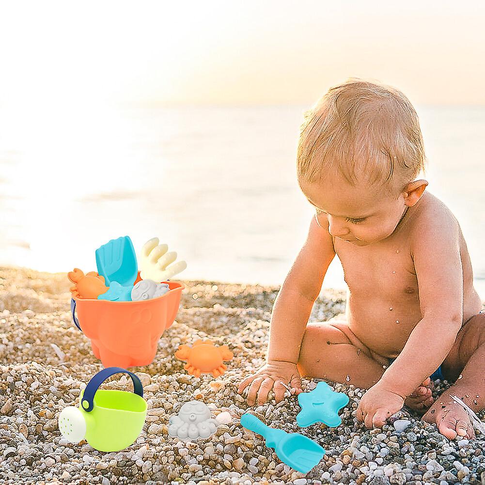 7pcs Beach Toys Set， Toddler Beach Toys Travel Sand Toys For Beach Including Sand Bucket， Shovel， Watering Can， 3 Sand Molds Sandbox Toys For Kids Bab