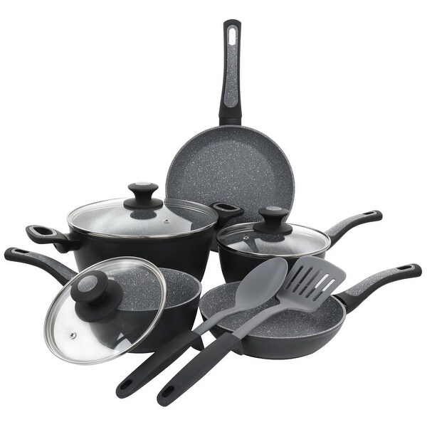 10 Piece Non-Stick Aluminum Cookware Set in Black and Grey Speckle - none