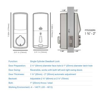 Lockly Secure Pro Satin Nickel Deadbolt WiFi Smart Lock with 3D Fingerprint Mobile App Keypad works with Hey GoogleAlexa PGD 728W SN