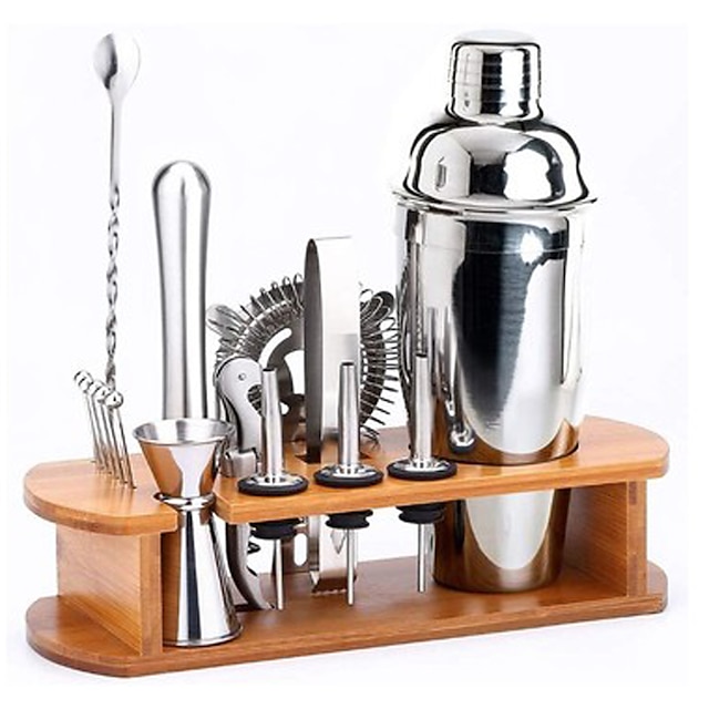 Insulated Cocktail Shaker Mixer Bartender Kit Cocktail Shaker Mixer Stainless Steel 750ml Bar Tool Set with Stylish Bamboo Stand Perfect Home Bartending Kit and Martini Cocktail Shaker Set