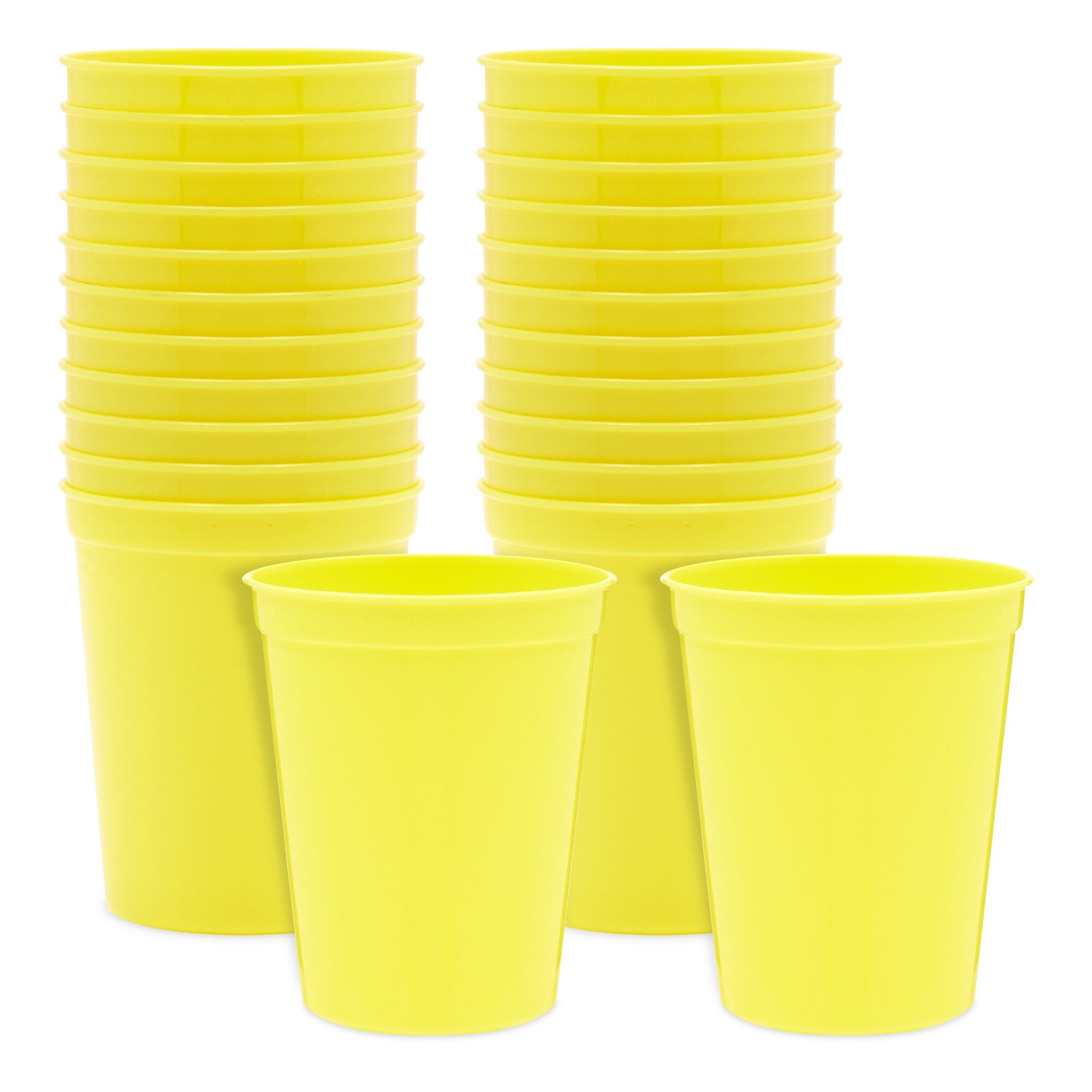 16oz Yellow Plastic Stadium Cups for Birthday Party， Baby Shower (24 Pack)