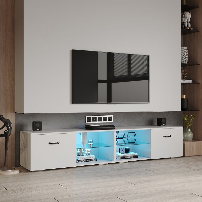 FC Design TV cabinet with LED light， white TV cabinet