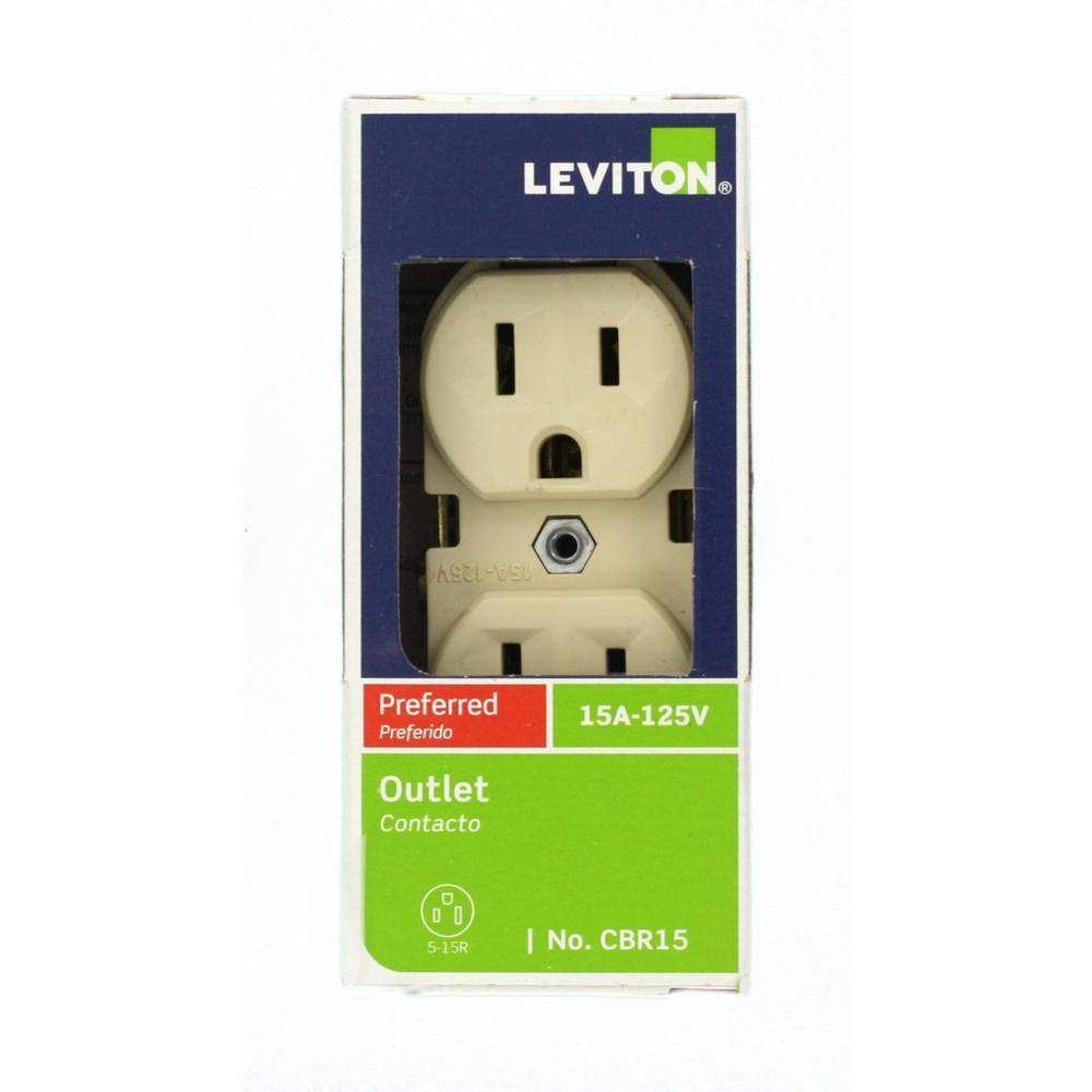 Leviton 15 Amp Commercial Grade Duplex Outlet Ivory R51-CBR15-00I