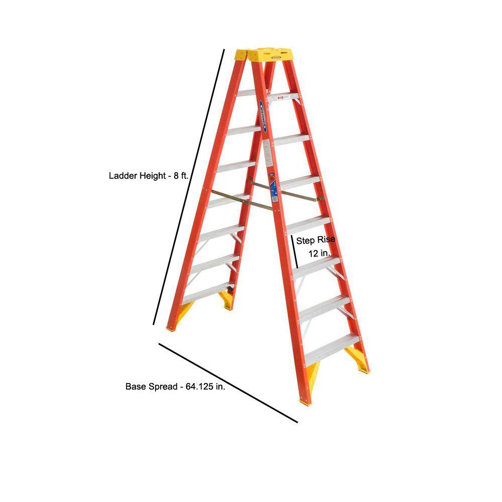 Werner 8 ft. Fiberglass Twin Step Ladder with 300 lb. Load Capacity Type IA Duty Rating T6208