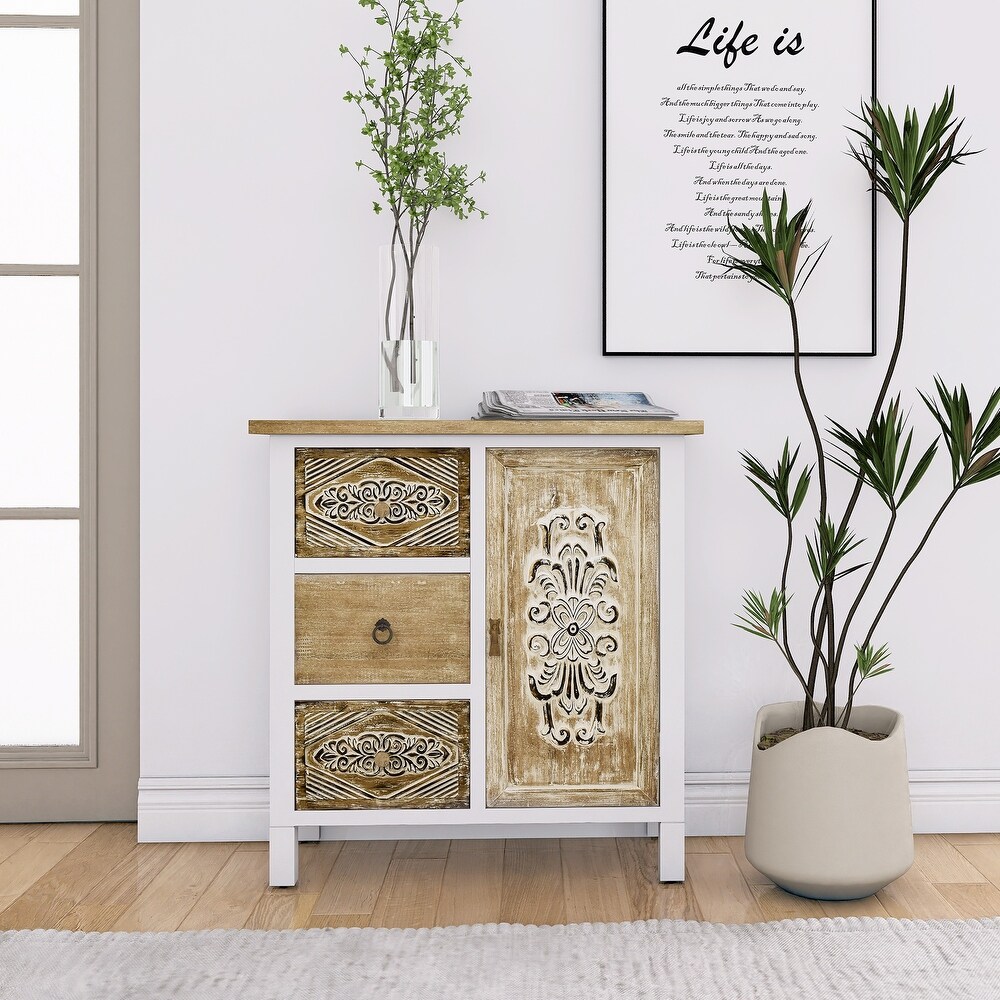 Hand Carved Accent Cabinet with Vintage Charm