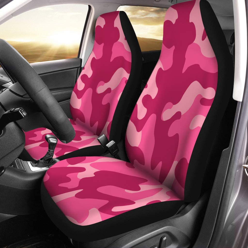 FMSHPON Set of 2 Car Seat Covers Pink Camouflage Universal Auto Front Seats Protector Fits for Car，SUV Sedan，Truck