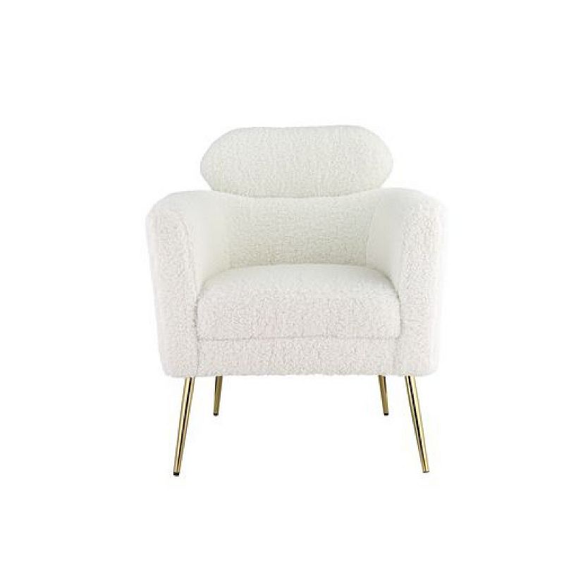 Accent Chair with Textured Fabric and Sleek Metal Legs， White and Gold