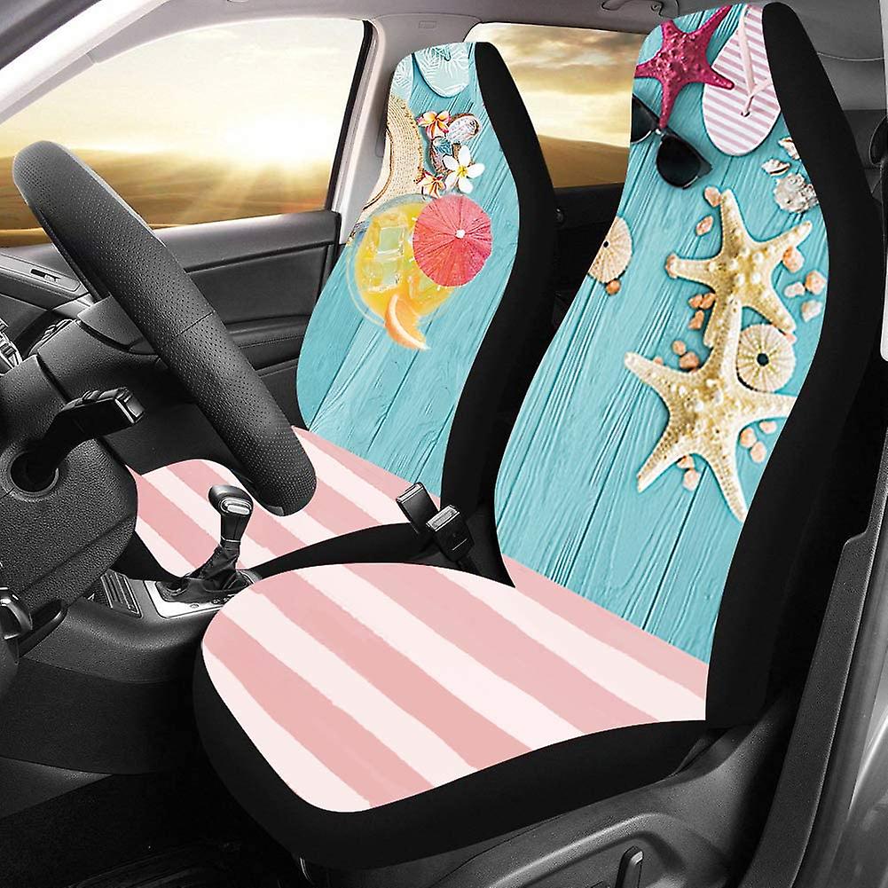 Set Of 2 Car Seat Covers Beach 3d Universal Auto Front Seats Protector Fits For Car，suv Sedan，truck