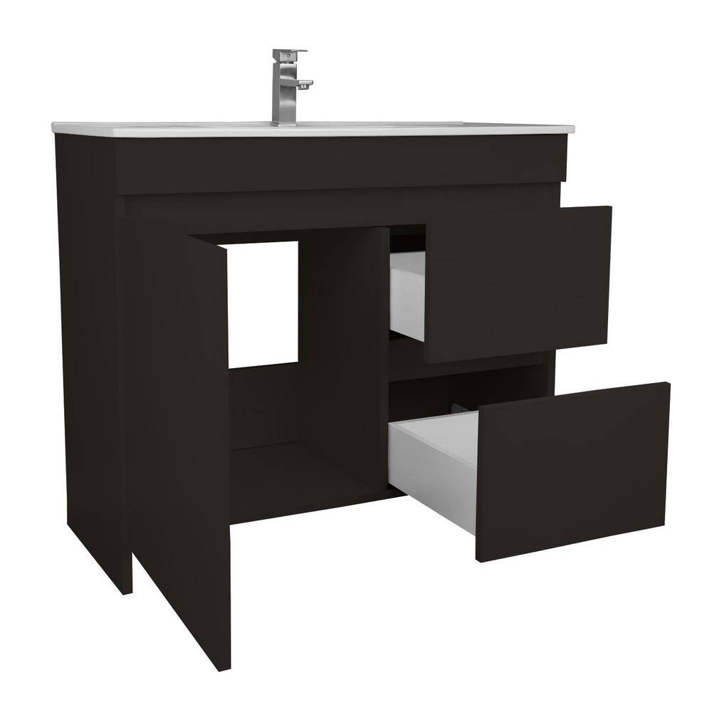 VOLPA USA AMERICAN CRAFTED VANITIES Mace 40 in. W x 18 in. D x 34 in. H Bath Vanity in Glossy Black with White Ceramic Top and Right-Side Drawers MTD-3840GB-R-P