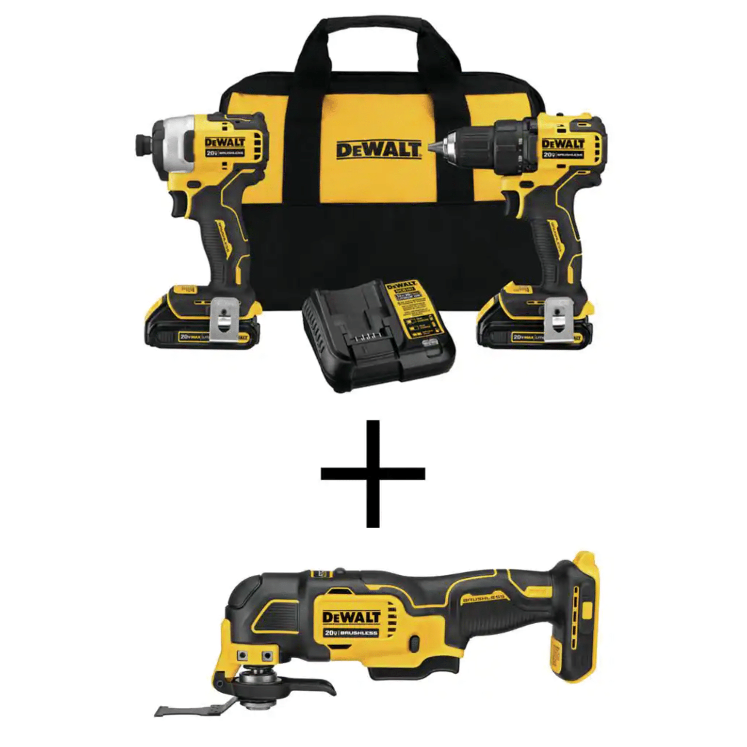 Dewalt Atomic 20V Max Li-Ion Brushless Cordless Drill/Impact Combo Kit (2-Tool) with Bare Cordless Oscillating Tool (DCK278C2W354B)