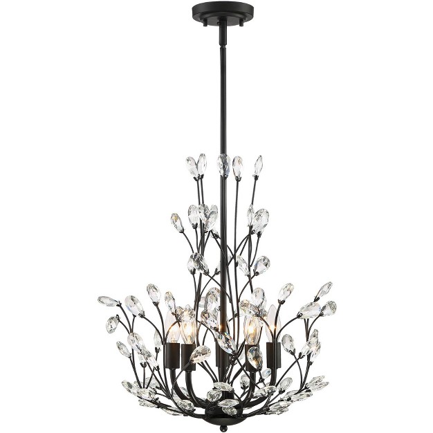 Wide Modern Clear Crystal Glass Leaf 5 light Fixture For Dining Room Foyer House Kitchen Island