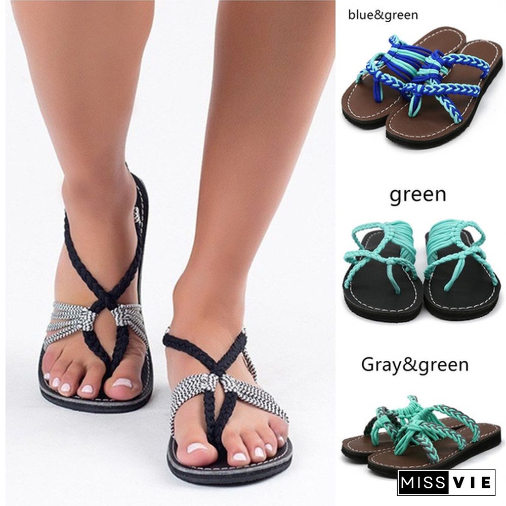 Women Spring And Summer Fashion Bandage Sandals Casual Open Toe Beach Sandals Cute Flip-Flops Slipper Plus Size