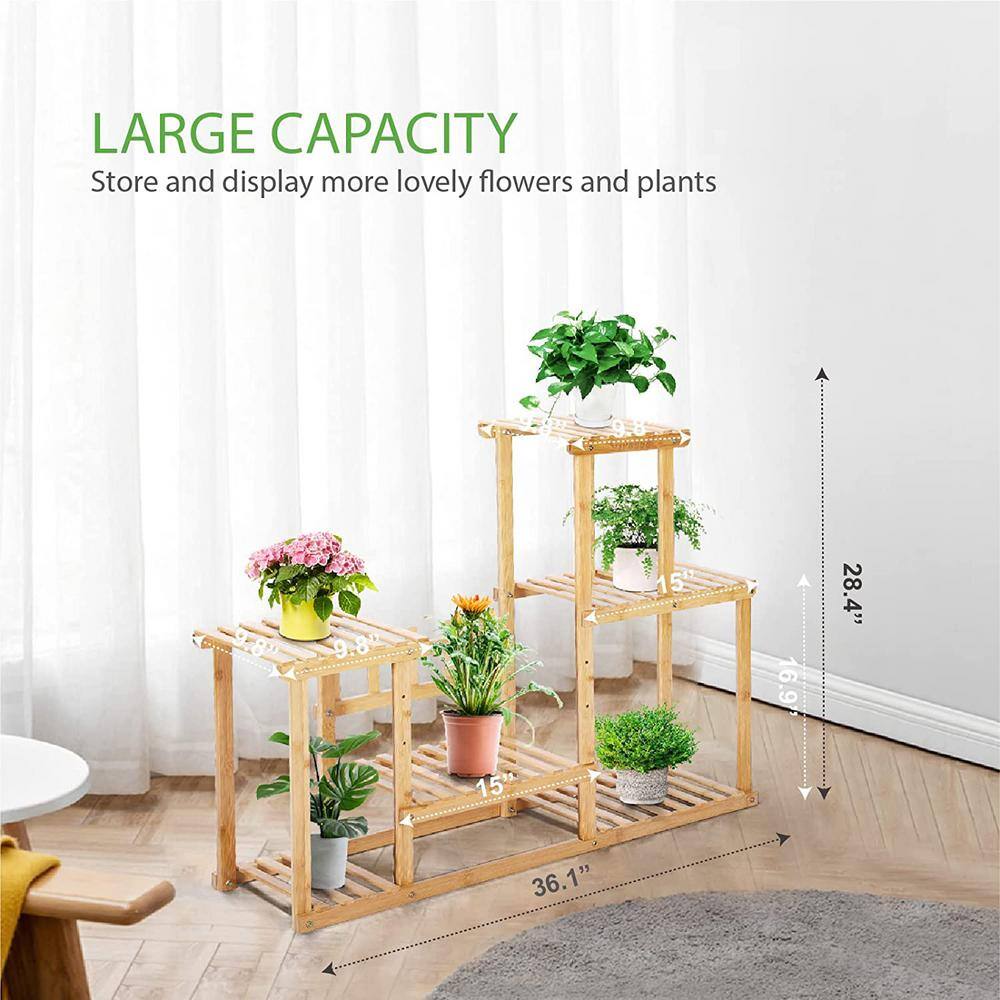 VIVOSUN 28.4in Tall IndoorOutdoor Bamboo Wood 7 Potted Plant Stand (6 -tiered) wal-PS013J