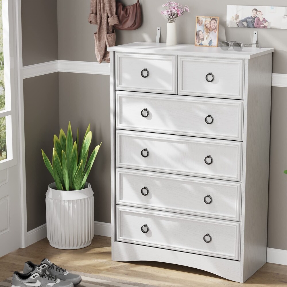 6 Drawer Dresser  Dressers for Bedroom  Tall Chest of Drawers Closet Organizers and Storage Clothes   Easy Pull Handle