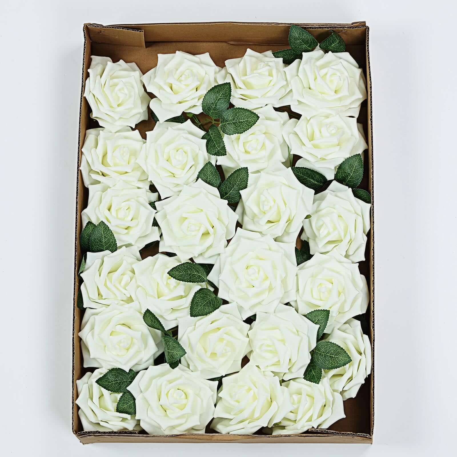 24 Roses Ivory Artificial Foam Flowers With Stem Wire and Leaves 5