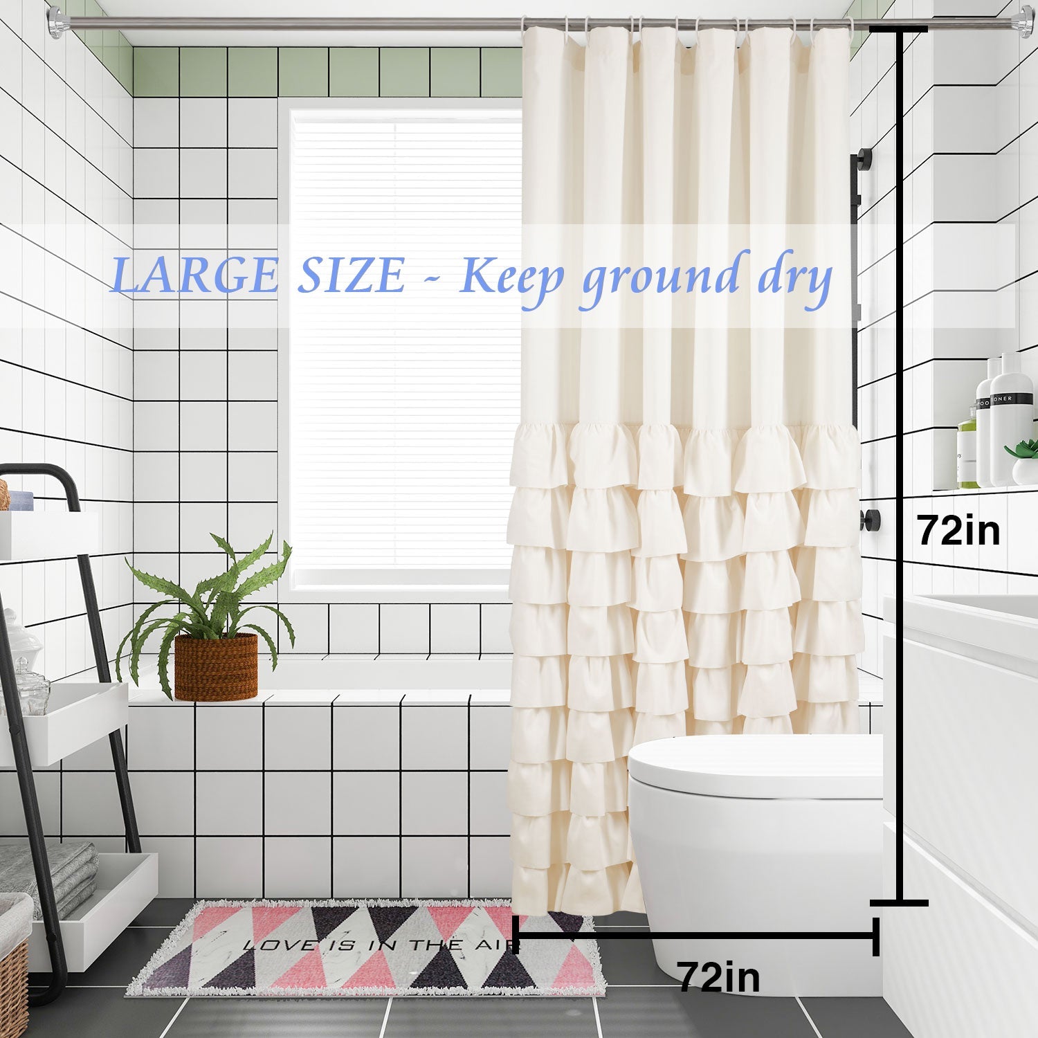 Delicate Microfiber Shower Curtain Handsewn Overlapping Ruffle Bath Curtain 72