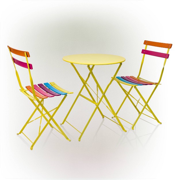 Steel Foldable Bistro Set Vibrant Rainbow Alpine Corporation