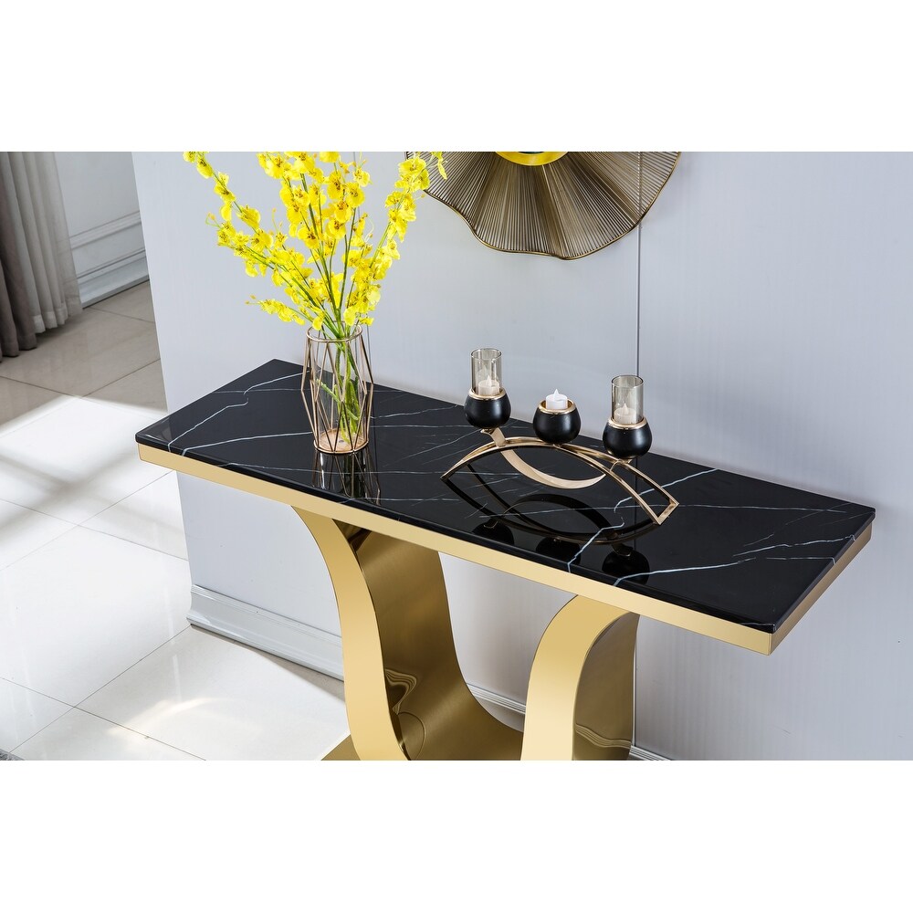 Gray Modern Marble Console Table with Gold Finished U Shape Stainless Steel Base: Versatile and Durable