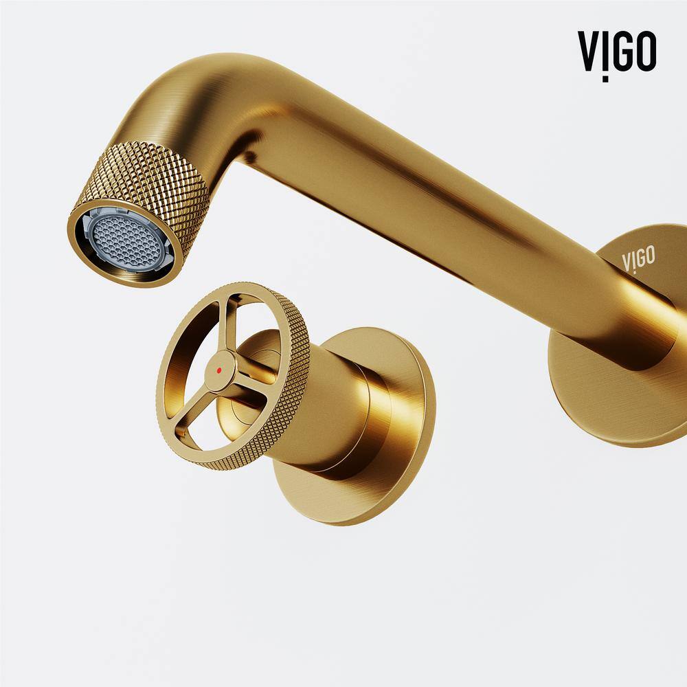 VIGO Cass Two Handle Wall Mount Bathroom Faucet in Matte Brushed Gold VG05007MG