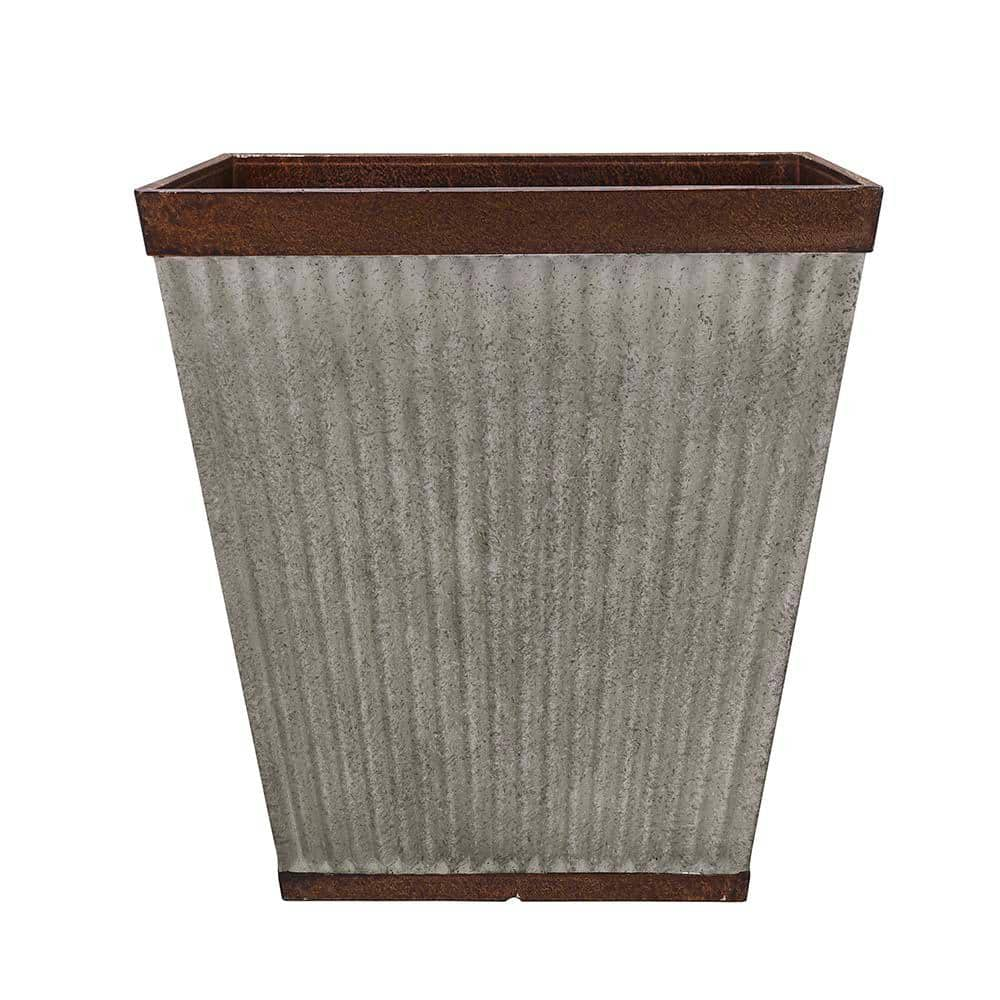 Southern Patio Westlake Large 16 in. x 16 in. 46 qt. Silver with Bronze Trim High-Density Resin Square Outdoor Planter HDR-046851