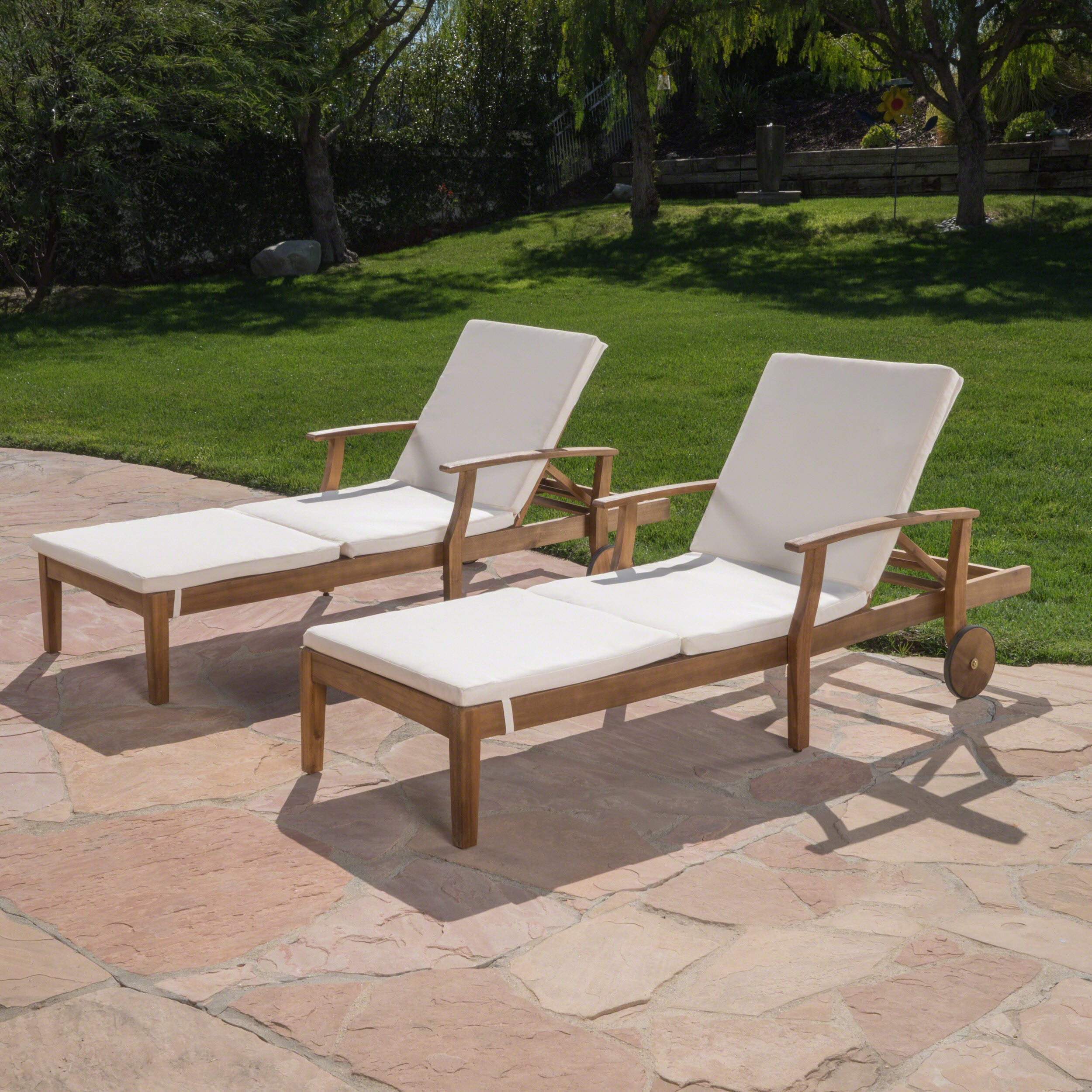 Daisy Outdoor Teak Finish Chaise Lounge with Water Resistant Cushion