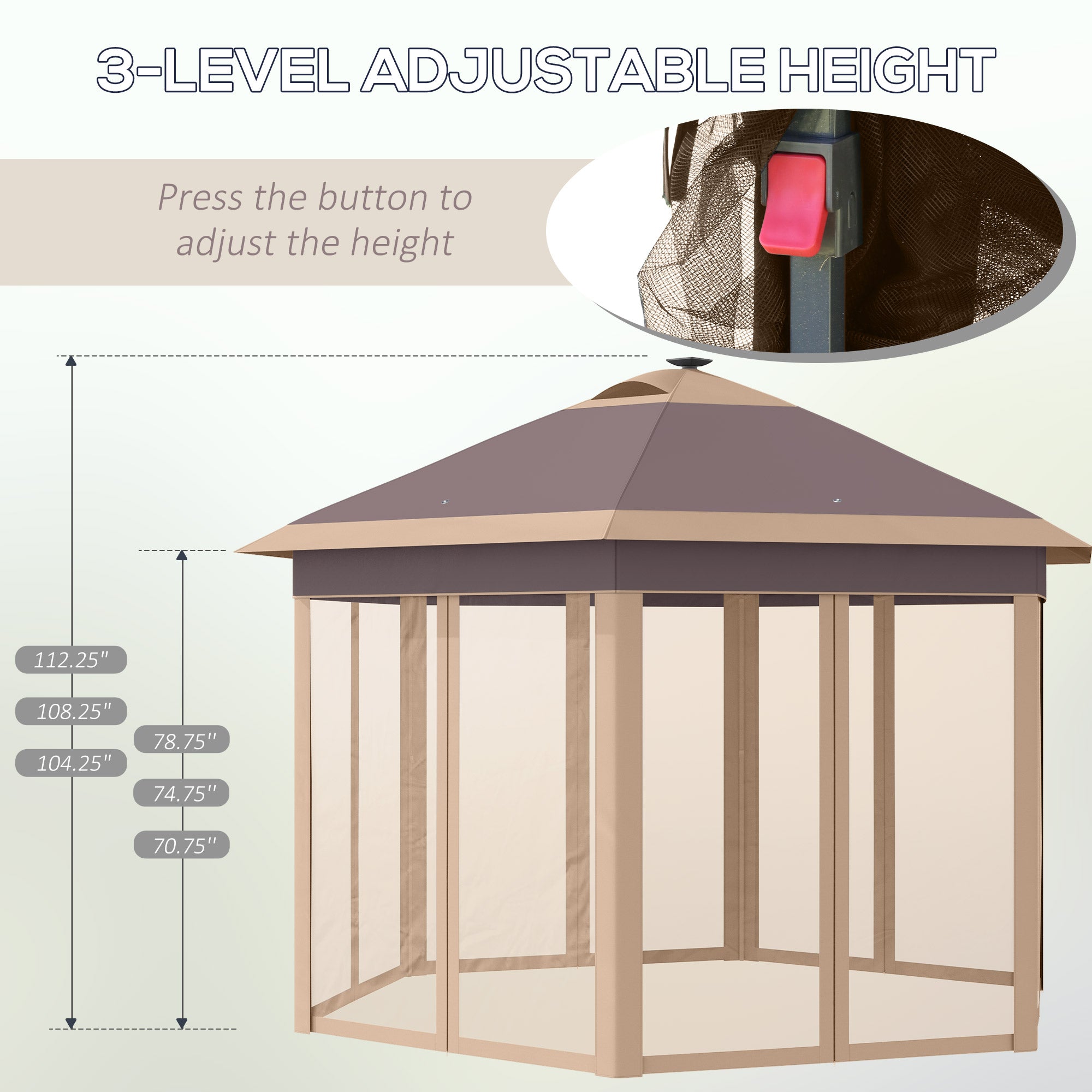 Outsunny 13' x 11' Pop Up Gazebo Tent, Hexagonal Canopy w/ Solar LED Light, Remote Control, Mesh Netting, Height Adjustable, Top Vents and Carrying Bag for Patio Garden Backyard, Beige